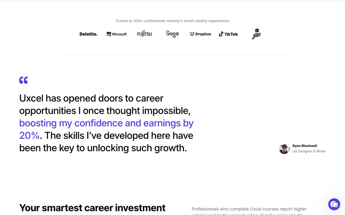 Uxcel official site — program page (scrolled)