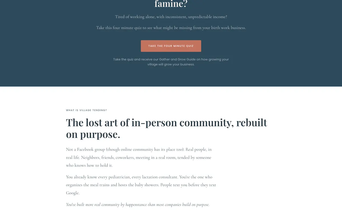 Village Tenders (Held by the Village) official site — homepage (scrolled)