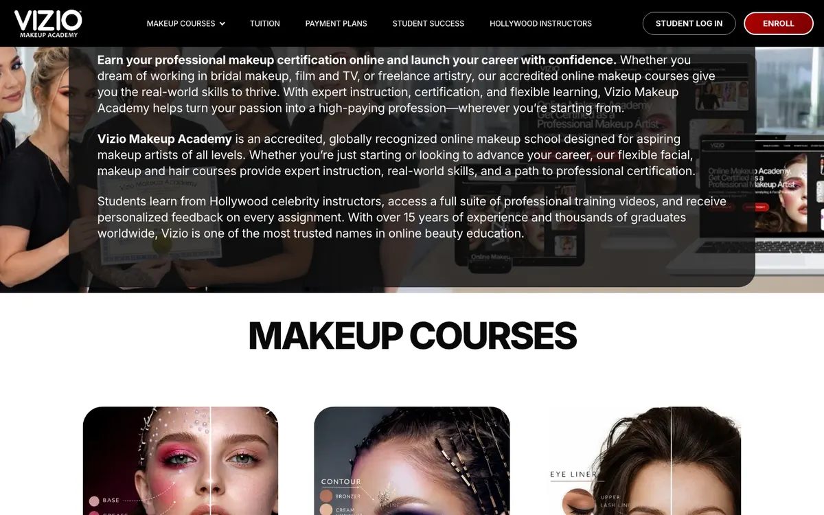 Vizio Makeup Academy official site — homepage (scrolled)