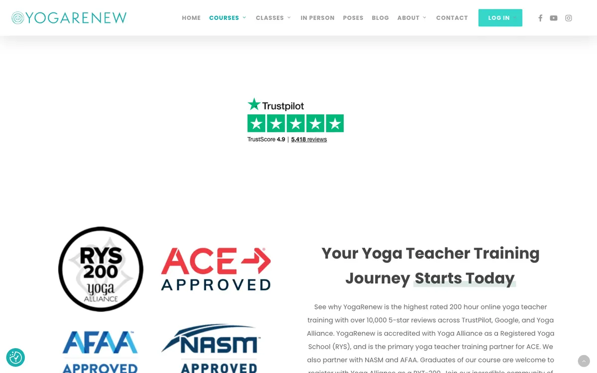 YogaRenew official site — program page (scrolled)
